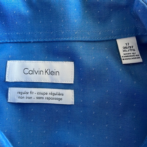 Blue Calvin Klein Non Iron Long Sleeve Dress Shirt Size 17 (xl) - Picture 5 of 7